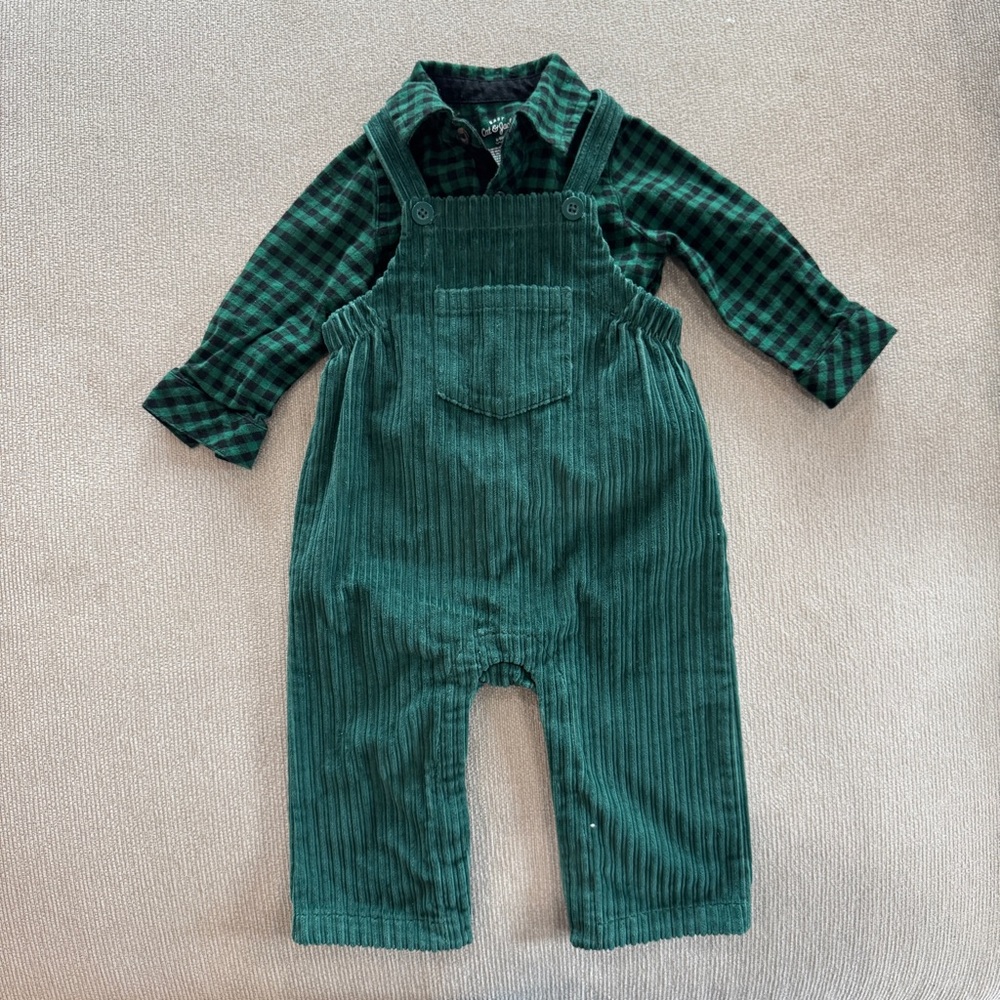 Baby Boys Flannel & Corduroy Overalls Set- 6-9 months